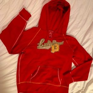 Distressed red Lucky Brand hoodie